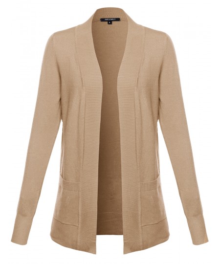 Women's Solid Open Cardigan with Front Pockets