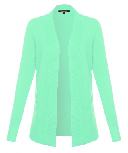 Women's Solid Open Cardigan with Front Pockets