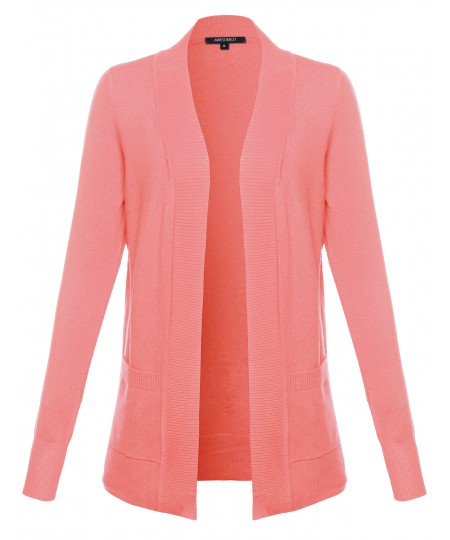 Women's Solid Open Cardigan with Front Pockets