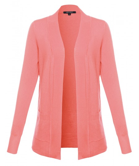 Women's Solid Open Cardigan with Front Pockets