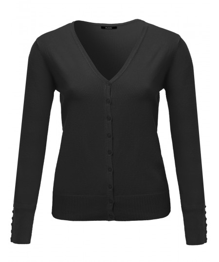 Women's Basic V-neck Solid Cardigan Plus Size Color Variations