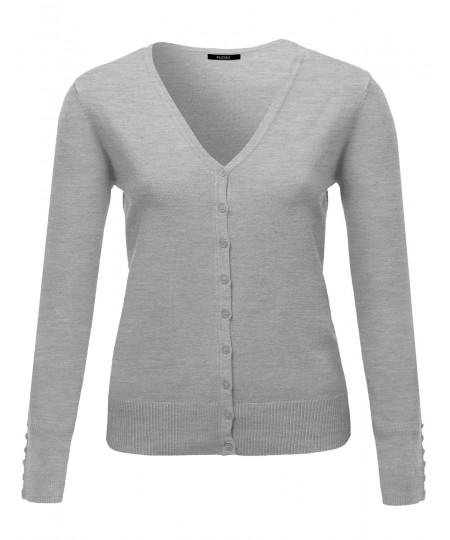 Women's Basic V-neck Solid Cardigan Plus Size Color Variations