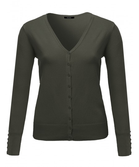 Women's Basic V-neck Solid Cardigan Plus Size Color Variations