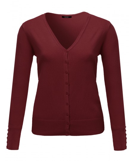 Women's Basic V-neck Solid Cardigan Plus Size Color Variations