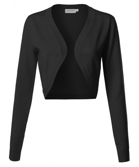 Women's VISCOSE Solid Office Soft Stretch Long Sleeve Bolero Cardigan 
