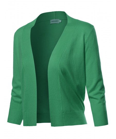 Women's Solid Soft Stretch 3/4 Sleeve Layer Bolero Cardigan 