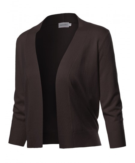 Women's Solid Soft Stretch 3/4 Sleeve Layer Bolero Cardigan 