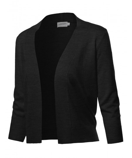 Women's Solid Soft Stretch 3/4 Sleeve Layer Bolero Cardigan 