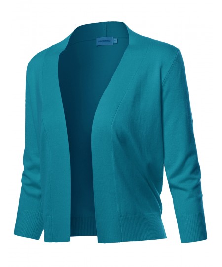 Women's Solid Soft Stretch 3/4 Sleeve Layer Bolero Cardigan 