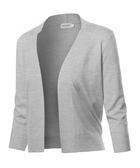 Women's Solid Soft Stretch 3/4 Sleeve Layer Bolero Cardigan 