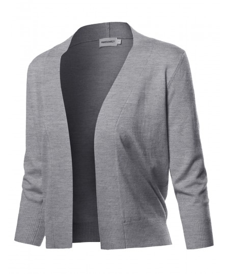 Women's Solid Soft Stretch 3/4 Sleeve Layer Bolero Cardigan 