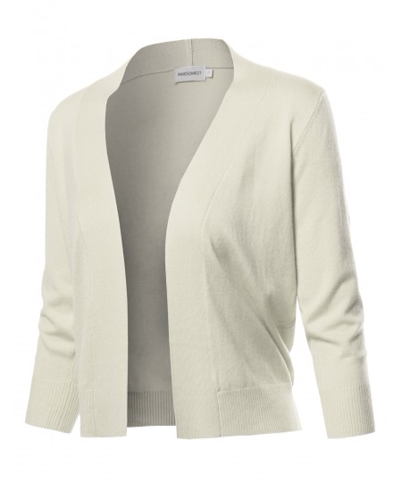 Women's Solid Soft Stretch 3/4 Sleeve Layer Bolero Cardigan 