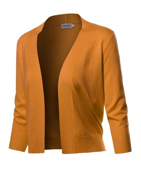 Women's Solid Soft Stretch 3/4 Sleeve Layer Bolero Cardigan 