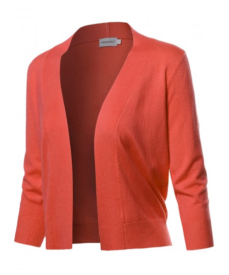 Women's Solid Soft Stretch 3/4 Sleeve Layer Bolero Cardigan 