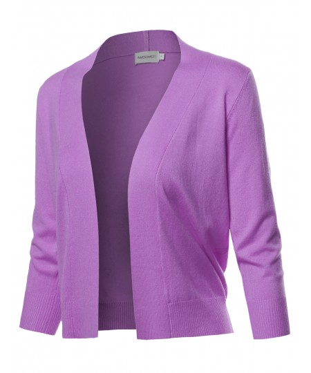 Women's Solid Soft Stretch 3/4 Sleeve Layer Bolero Cardigan 