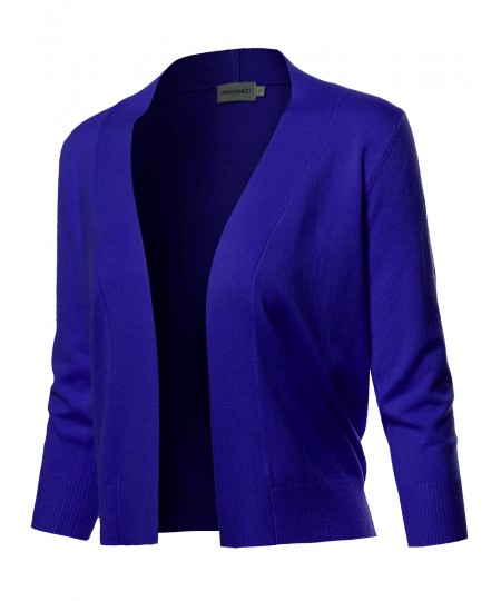 Women's Solid Soft Stretch 3/4 Sleeve Layer Bolero Cardigan 