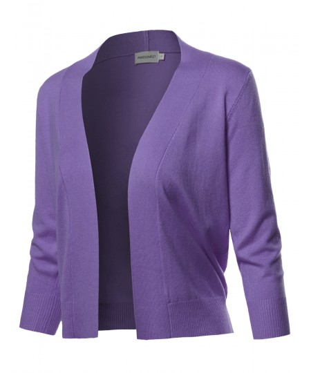 Women's Solid Soft Stretch 3/4 Sleeve Layer Bolero Cardigan 