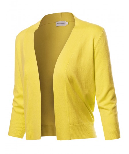 Women's Solid Soft Stretch 3/4 Sleeve Layer Bolero Cardigan 