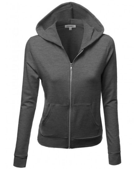 Women's Cotton Base Basic Casual Zip Up Thermal Hooded Jacket