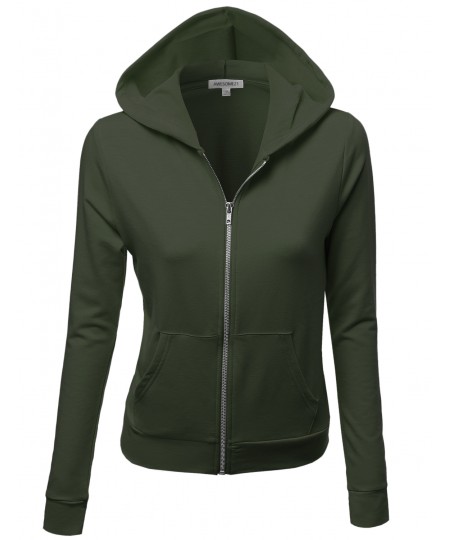 Women's Cotton Base Basic Casual Zip Up Thermal Hooded Jacket