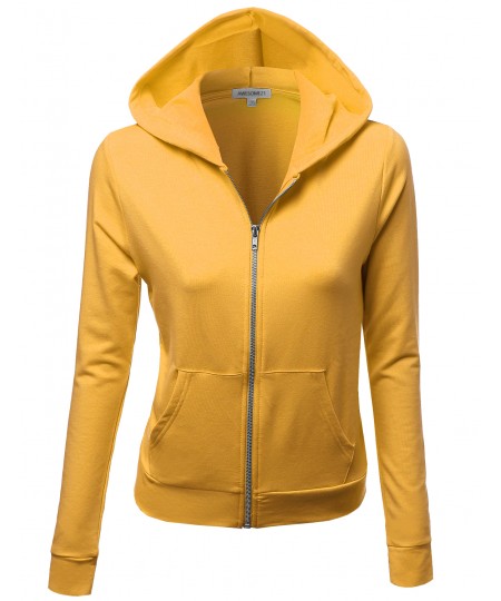 Women's Cotton Base Basic Casual Zip Up Thermal Hooded Jacket