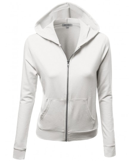 Women's Cotton Base Basic Casual Zip Up Thermal Hooded Jacket