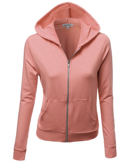 Women's Cotton Base Basic Casual Zip Up Thermal Hooded Jacket