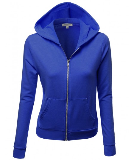 Women's Cotton Base Basic Casual Zip Up Thermal Hooded Jacket