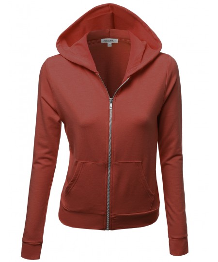 Women's Cotton Base Basic Casual Zip Up Thermal Hooded Jacket