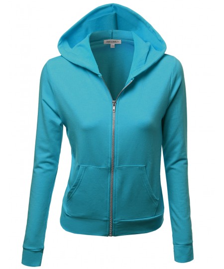 Women's Cotton Base Basic Casual Zip Up Thermal Hooded Jacket