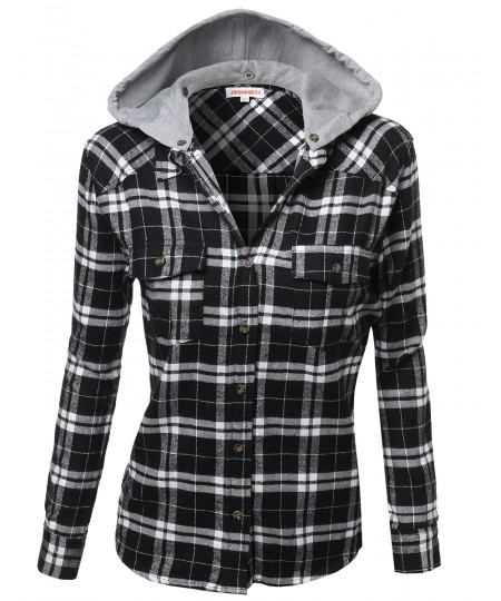 Women's Super Soft Plaid Checker Detachable Hood Flannel