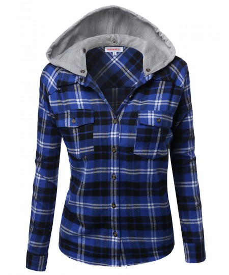 Women's Super Soft Plaid Checker Detachable Hood Flannel