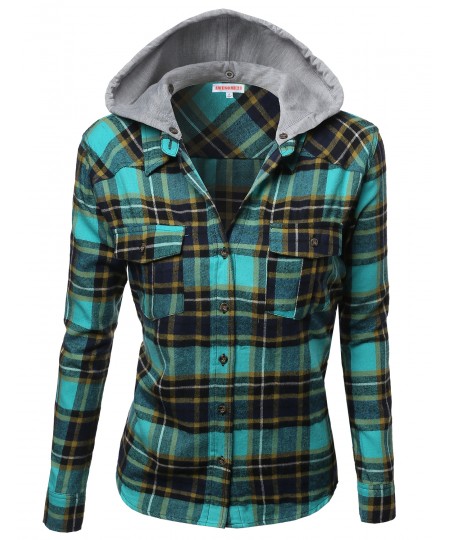 Women's Super Soft Plaid Checker Detachable Hood Flannel