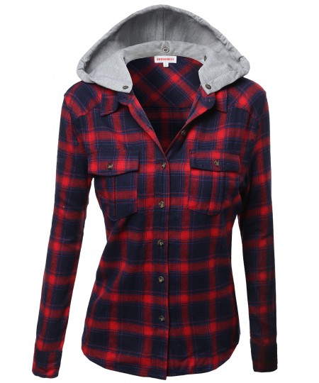 Women's Super Soft Plaid Checker Detachable Hood Flannel