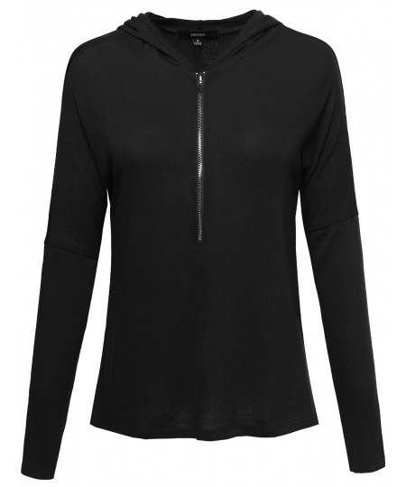 Women's Basic Lightweight Zip Up Dolman Long Sleeve Hoodie Top