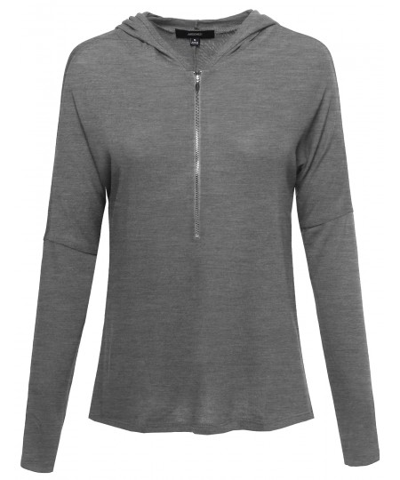 Women's Basic Lightweight Zip Up Dolman Long Sleeve Hoodie Top