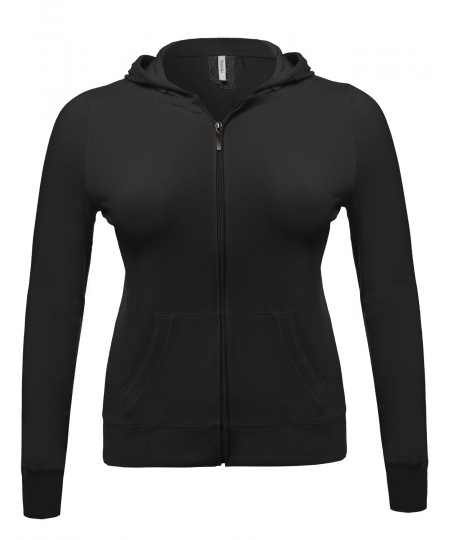 Women's Zip-Up Closure Hoodie W/ Long Sleeve And Lined Drawstring Hood