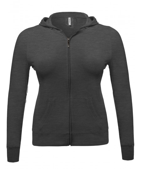 Women's Zip-Up Closure Hoodie W/ Long Sleeve And Lined Drawstring Hood