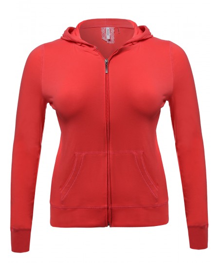 Women's Zip-Up Closure Hoodie W/ Long Sleeve And Lined Drawstring Hood