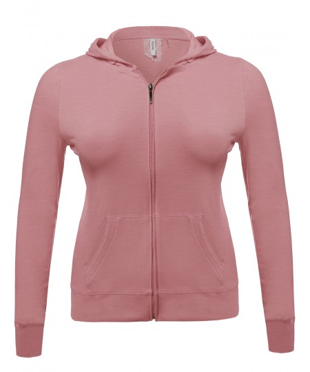 Women's Zip-Up Closure Hoodie W/ Long Sleeve And Lined Drawstring Hood