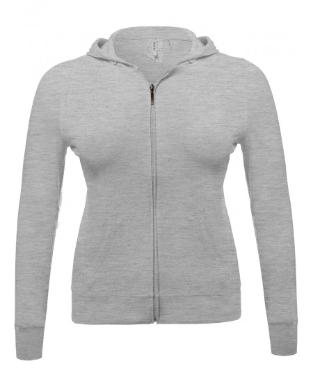 Women's Zip-Up Closure Hoodie W/ Long Sleeve And Lined Drawstring Hood