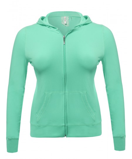 Women's Zip-Up Closure Hoodie W/ Long Sleeve And Lined Drawstring Hood