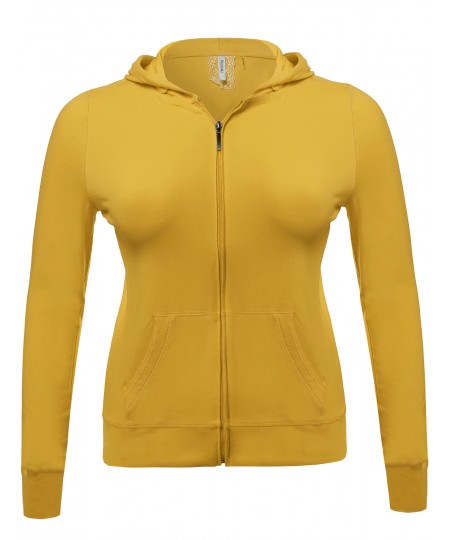 Women's Zip-Up Closure Hoodie W/ Long Sleeve And Lined Drawstring Hood