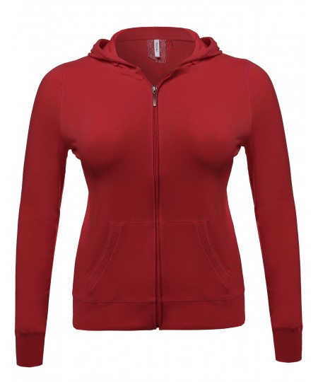 Women's Zip-Up Closure Hoodie W/ Long Sleeve And Lined Drawstring Hood