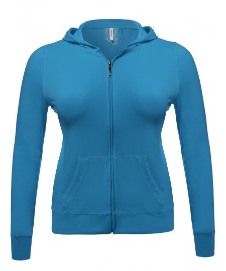 Women's Zip-Up Closure Hoodie W/ Long Sleeve And Lined Drawstring Hood