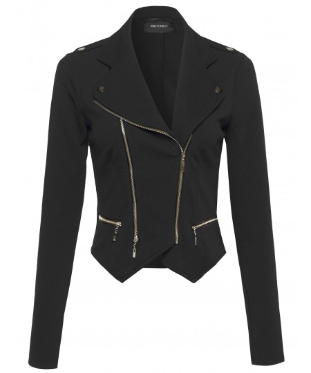 Women's Long Sleeve Double Zip Moto Jacket