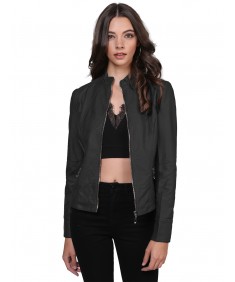 Women's Basic Moto Rider Faux Leather Zippered Jacket