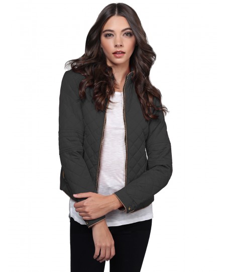Women's Quilted Padded Puffer Jacket With Zipper Detailing And Side Ribbing