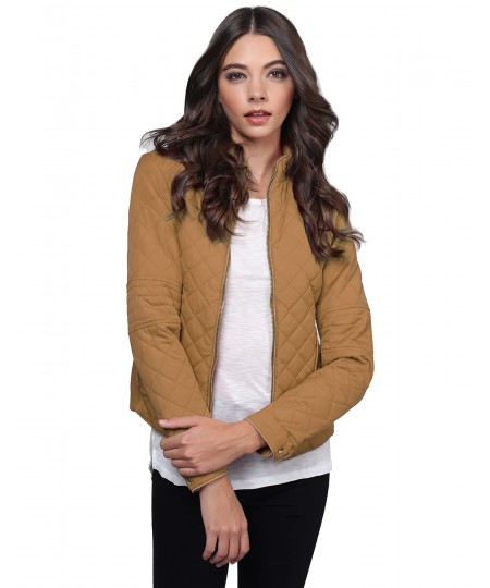 Women's Quilted Padded Puffer Jacket With Zipper Detailing And Side Ribbing