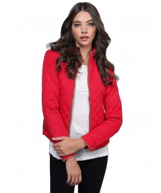 Women's Quilted Padded Puffer Jacket With Zipper Detailing And Side Ribbing